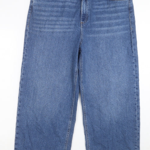 Marks and Spencer Womens Blue Cotton Wide-Leg Jeans Size 18 L26 in Regular Button