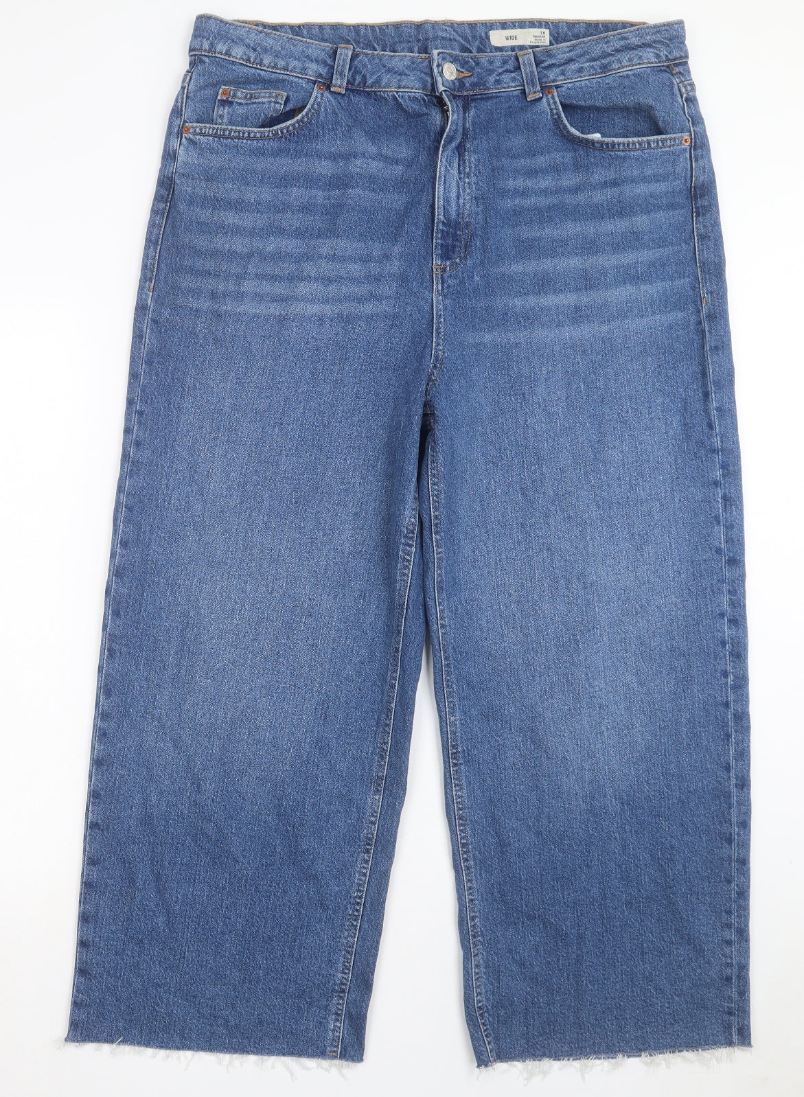 Marks and Spencer Womens Blue Cotton Wide-Leg Jeans Size 18 L26 in Regular Button