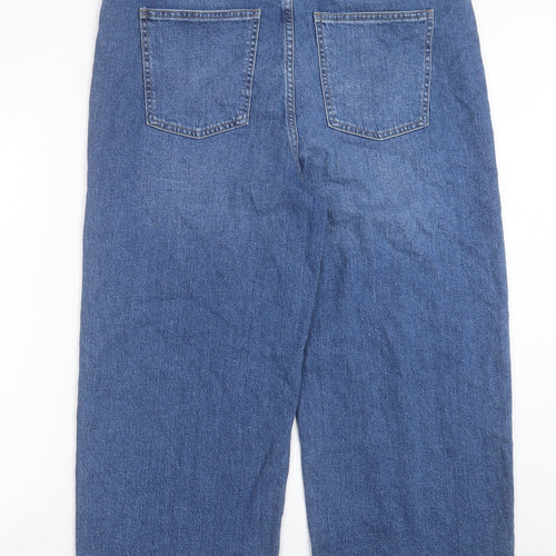 Marks and Spencer Womens Blue Cotton Wide-Leg Jeans Size 18 L26 in Regular Button
