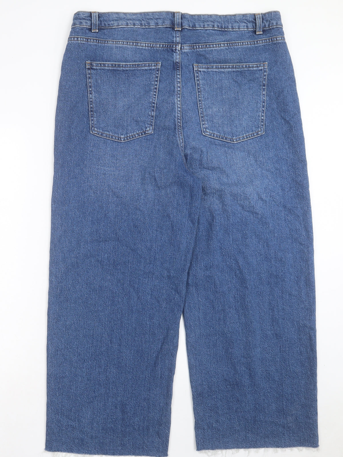 Marks and Spencer Womens Blue Cotton Wide-Leg Jeans Size 18 L26 in Regular Button
