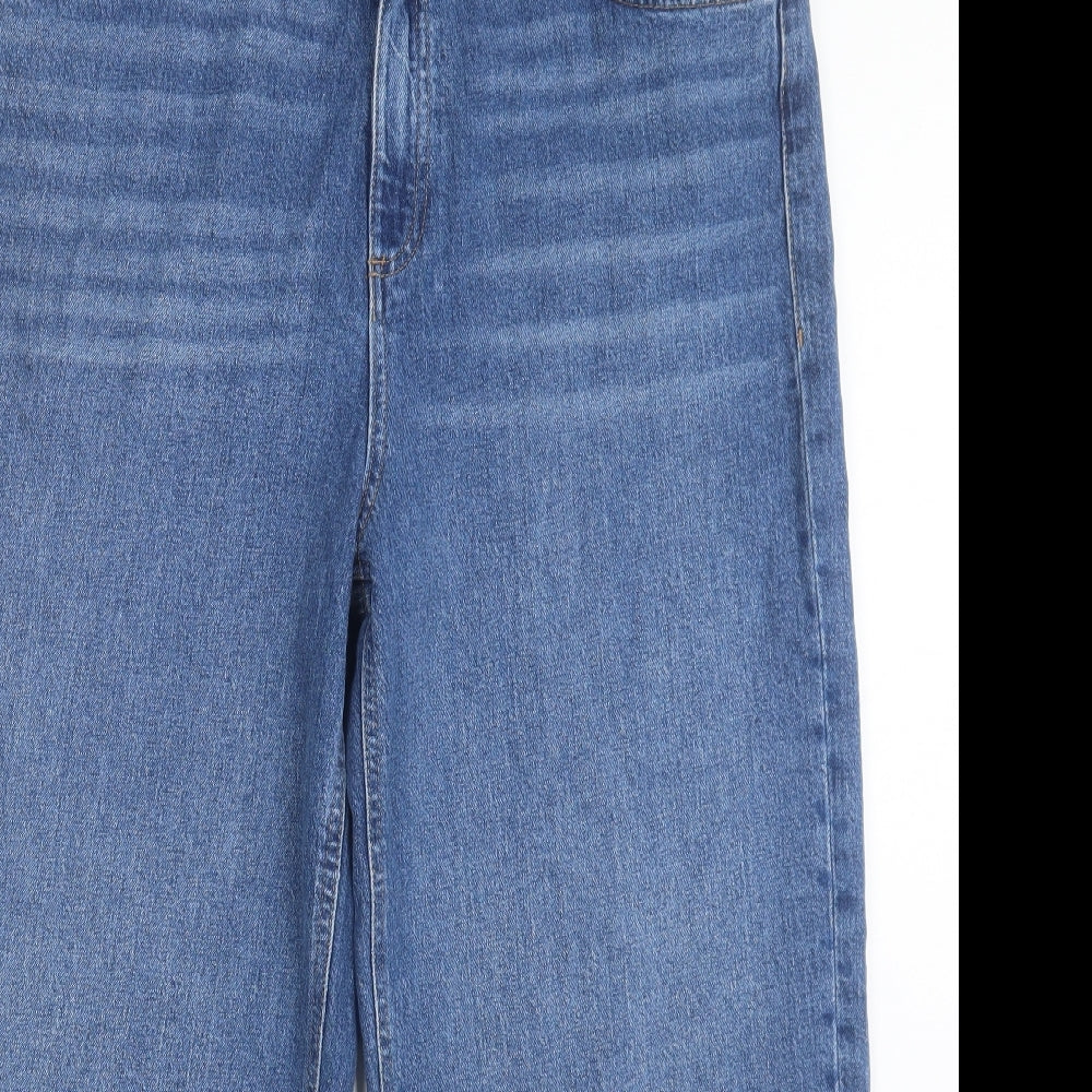Marks and Spencer Womens Blue Cotton Wide-Leg Jeans Size 18 L26 in Regular Button