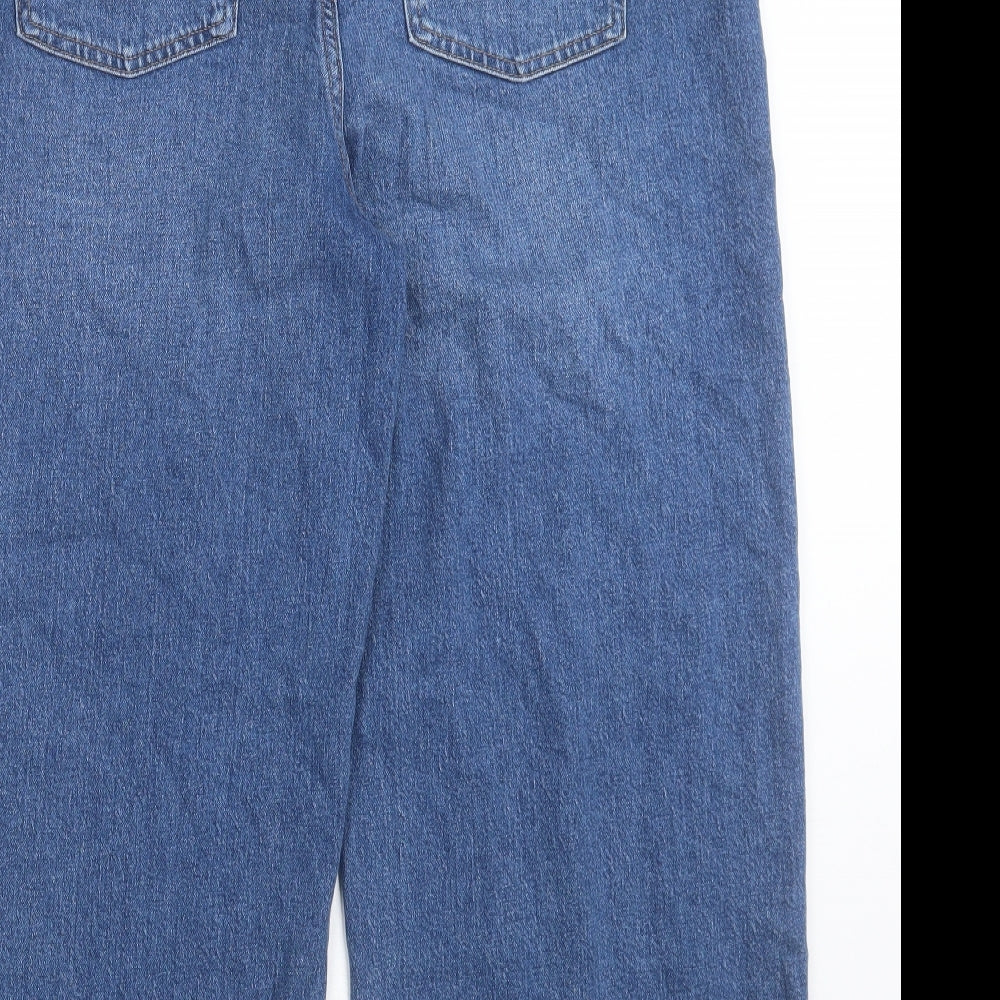 Marks and Spencer Womens Blue Cotton Wide-Leg Jeans Size 18 L26 in Regular Button