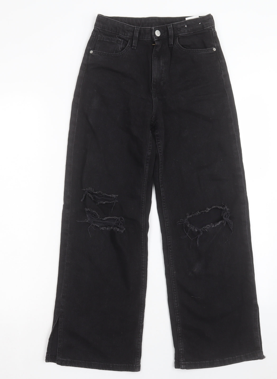 H&M Girls Black Cotton Wide-Leg Jeans Size 10-11 Years Regular Button