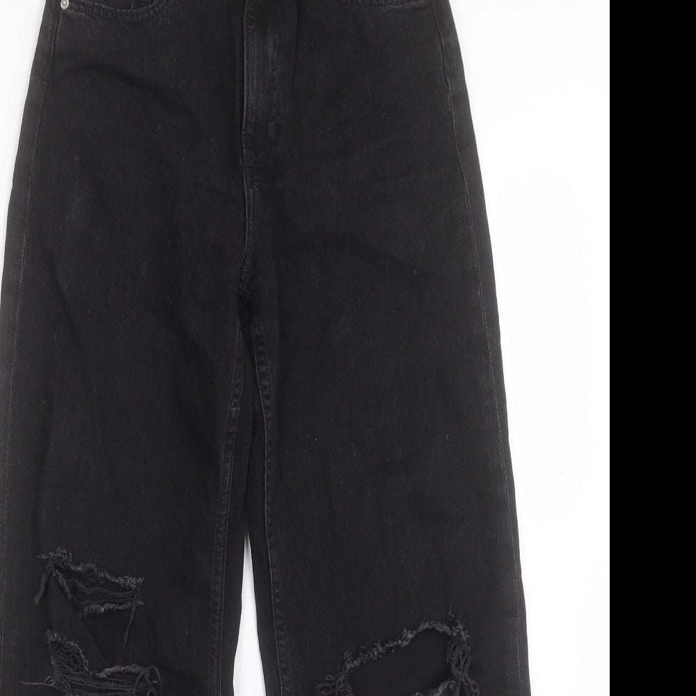 H&M Girls Black Cotton Wide-Leg Jeans Size 10-11 Years Regular Button