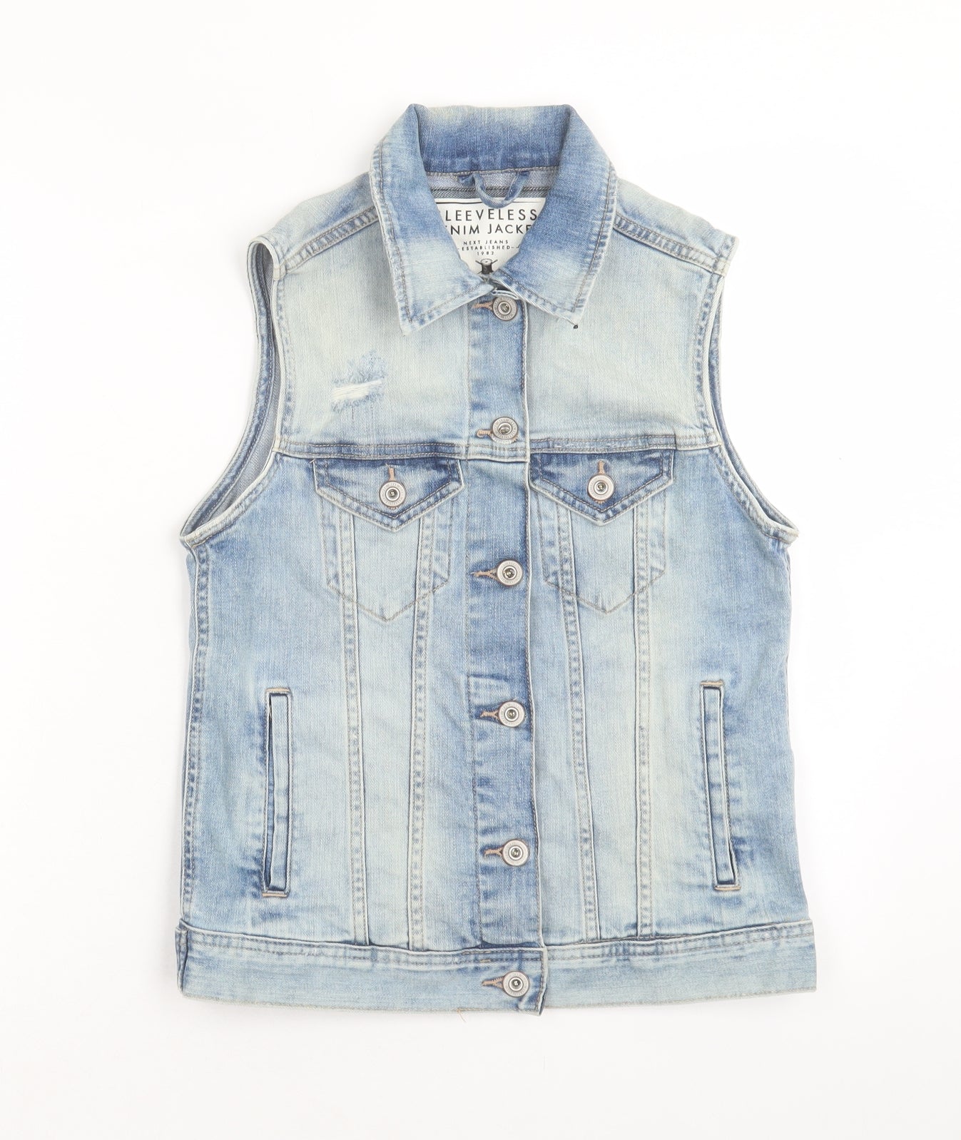 NEXT Womens Blue Gilet Jacket Size 6 Button - Distressed