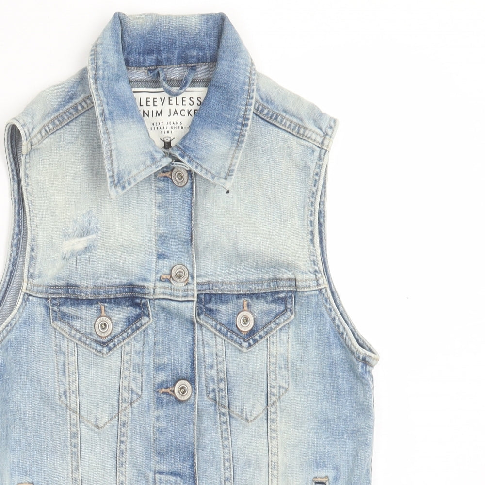 NEXT Womens Blue Gilet Jacket Size 6 Button - Distressed