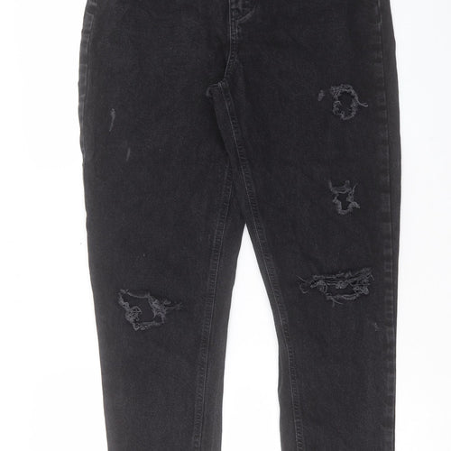 Denim & Co. Womens Black Cotton Tapered Jeans Size 10 L29 in Regular Button
