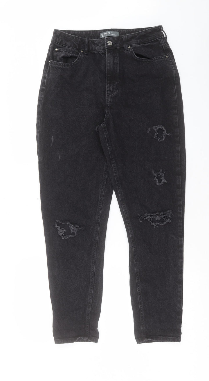 Denim & Co. Womens Black Cotton Tapered Jeans Size 10 L29 in Regular Button