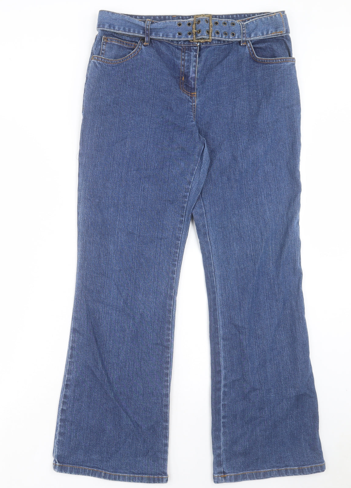 Preworn Womens Blue Cotton Bootcut Jeans Size 12 L28 in Regular Button