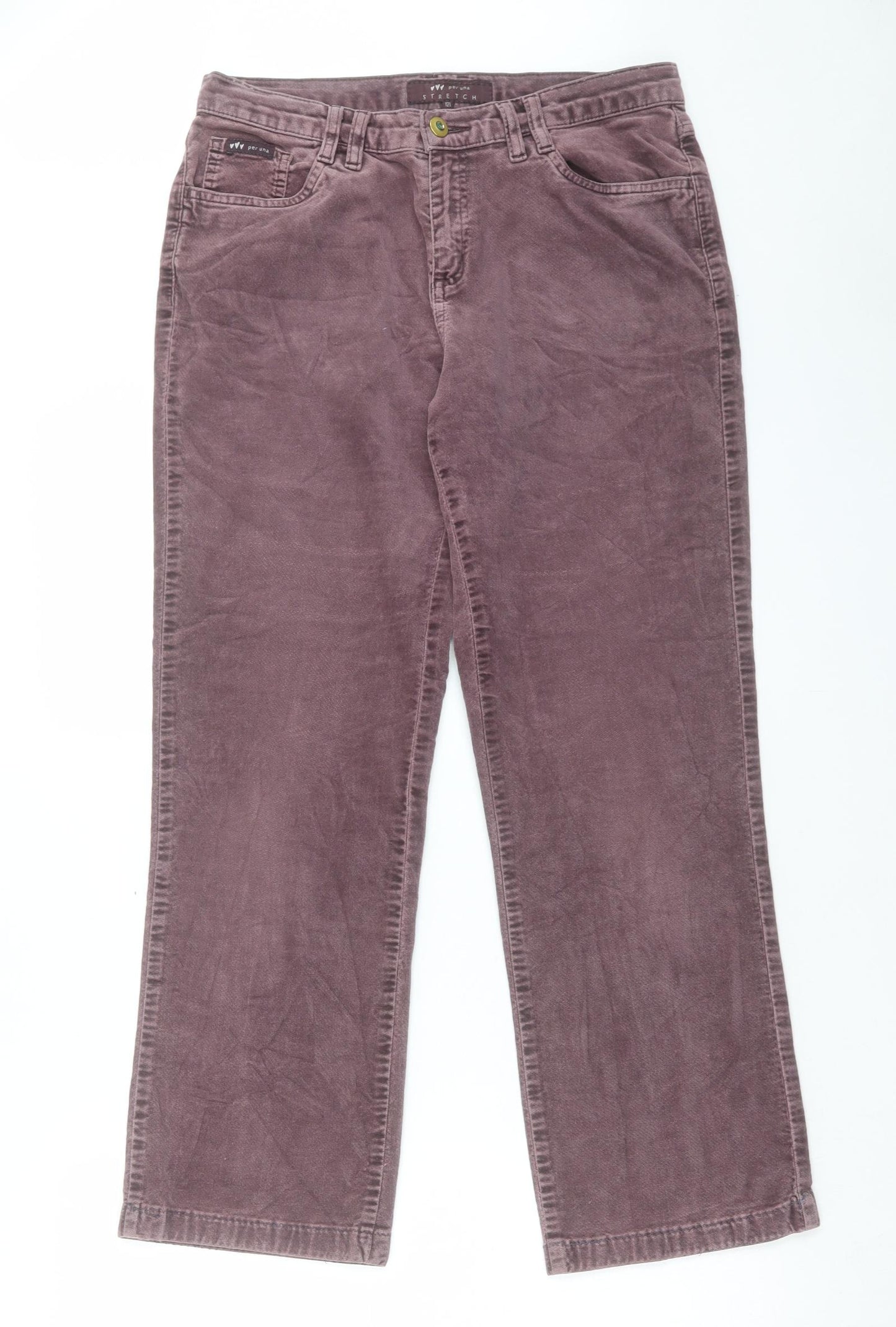 Per Una Womens Purple Cotton Cropped Trousers Size 12 L27 in Regular Button