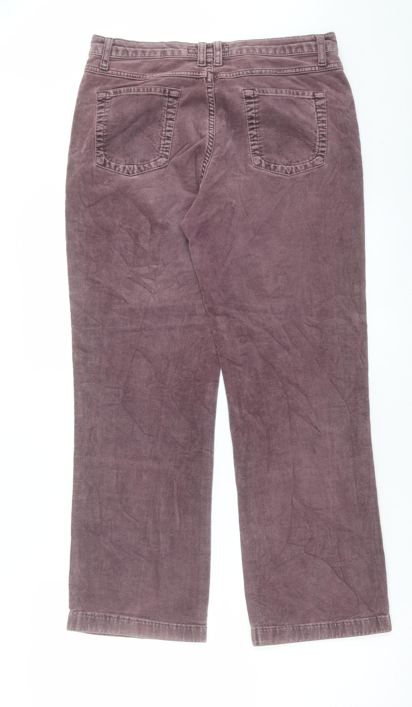 Per Una Womens Purple Cotton Cropped Trousers Size 12 L27 in Regular Button