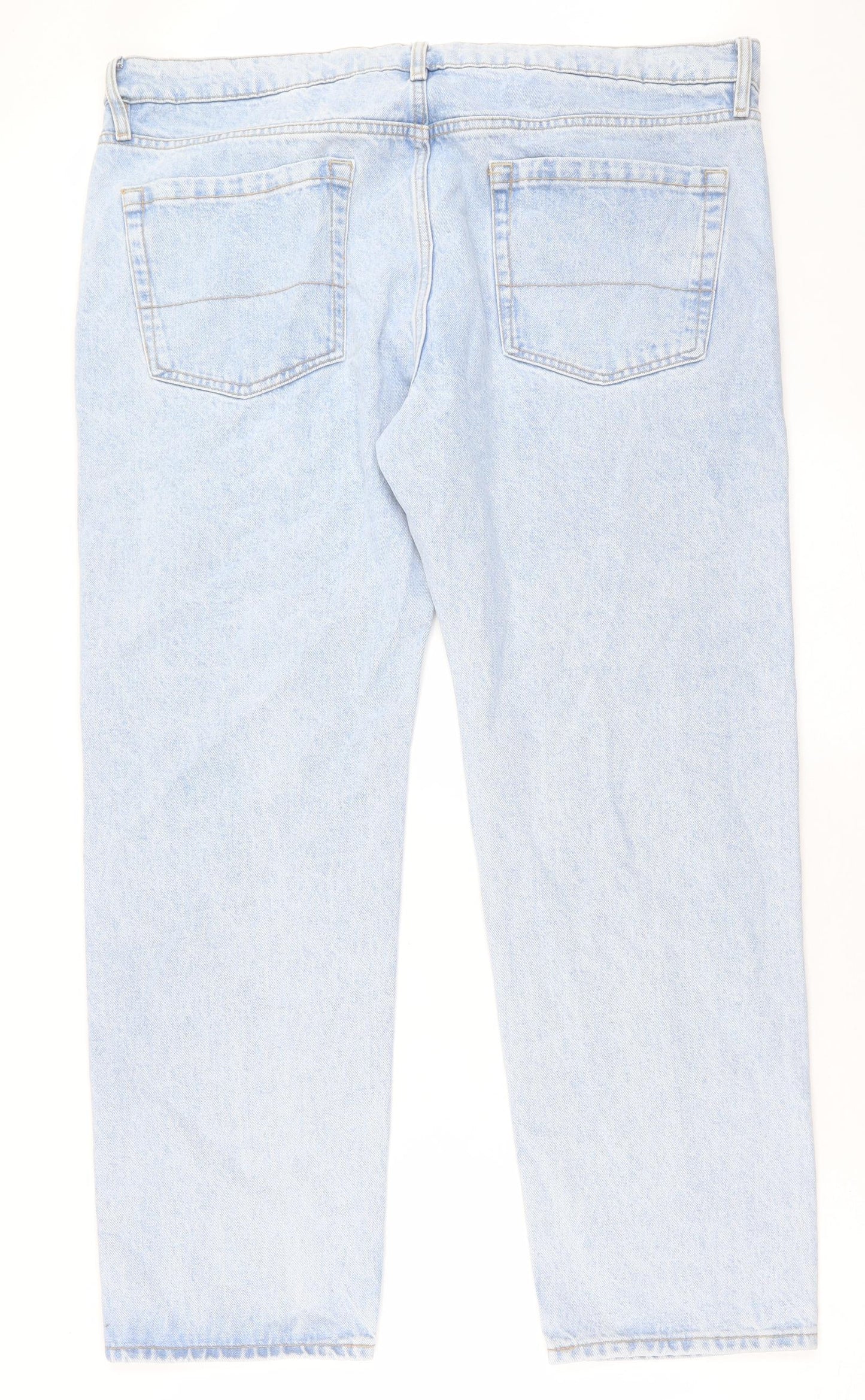 Marks and Spencer Mens Blue Cotton Straight Jeans Size 40 in L31 in Regular Button