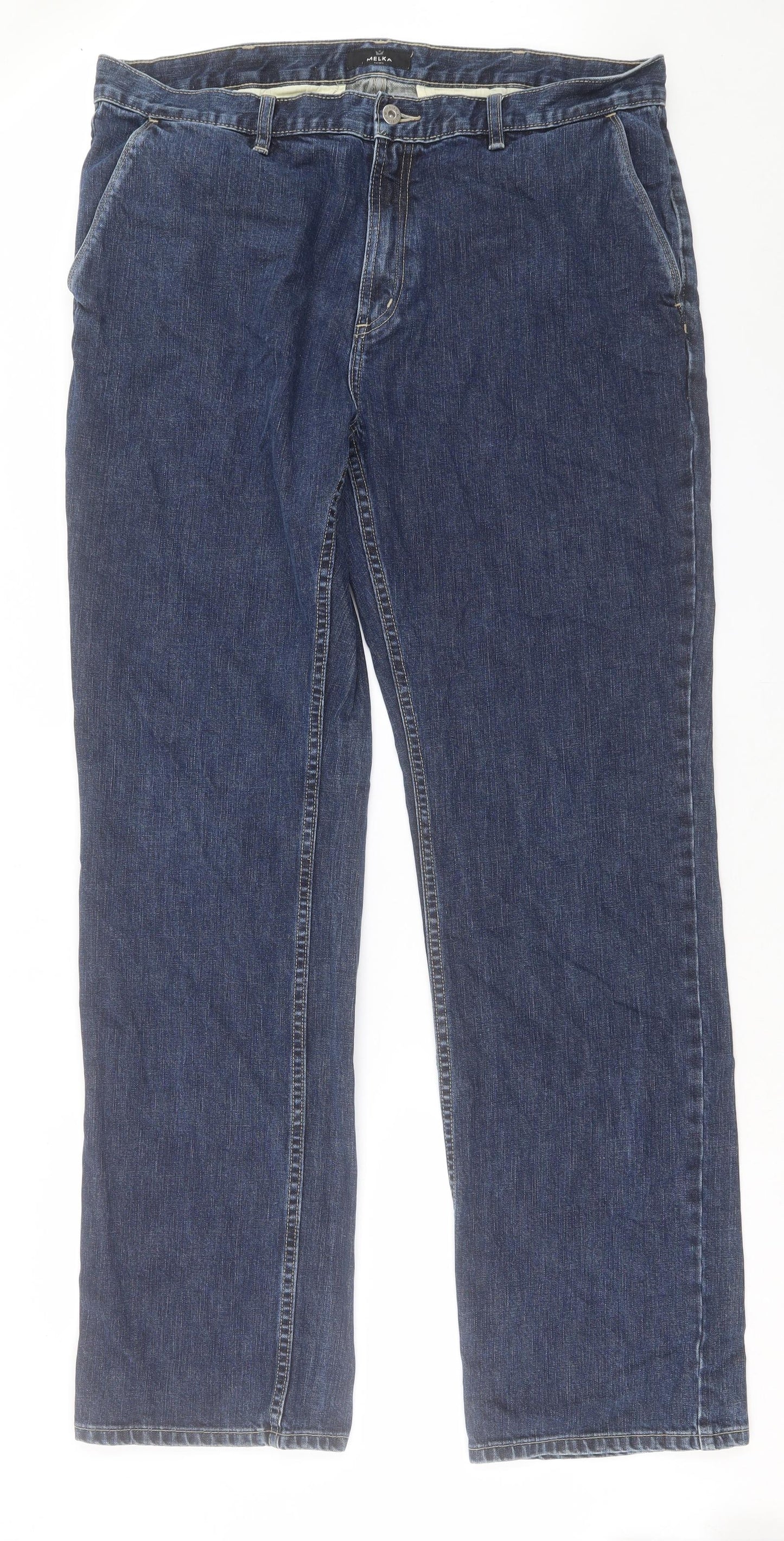 Melka Mens Blue Cotton Straight Jeans Size 38 in L36 in Regular Button - Long Leg