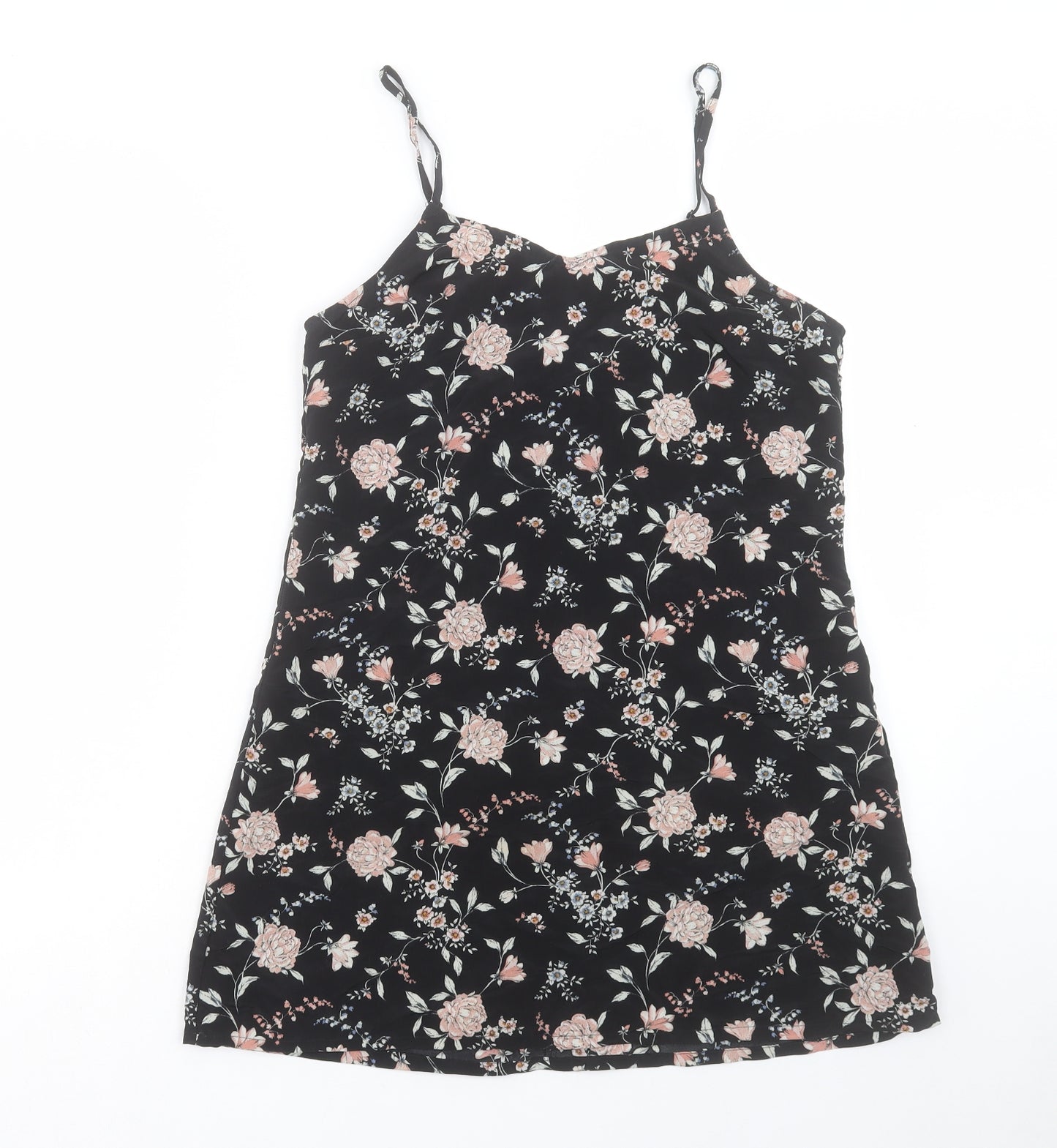 H&M Womens Black Floral Polyester Tunic Tank Size 10 V-Neck