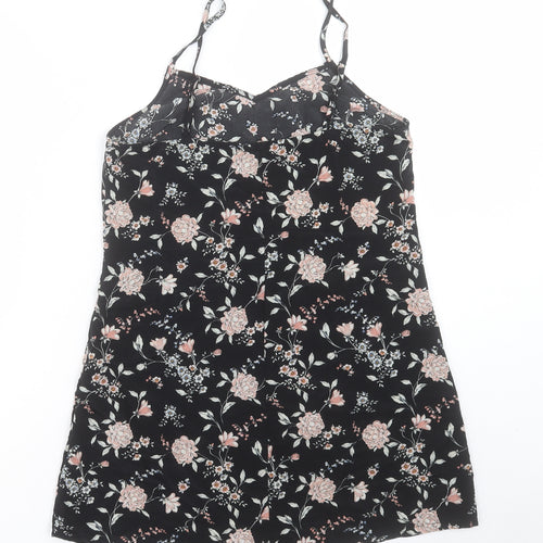 H&M Womens Black Floral Polyester Tunic Tank Size 10 V-Neck