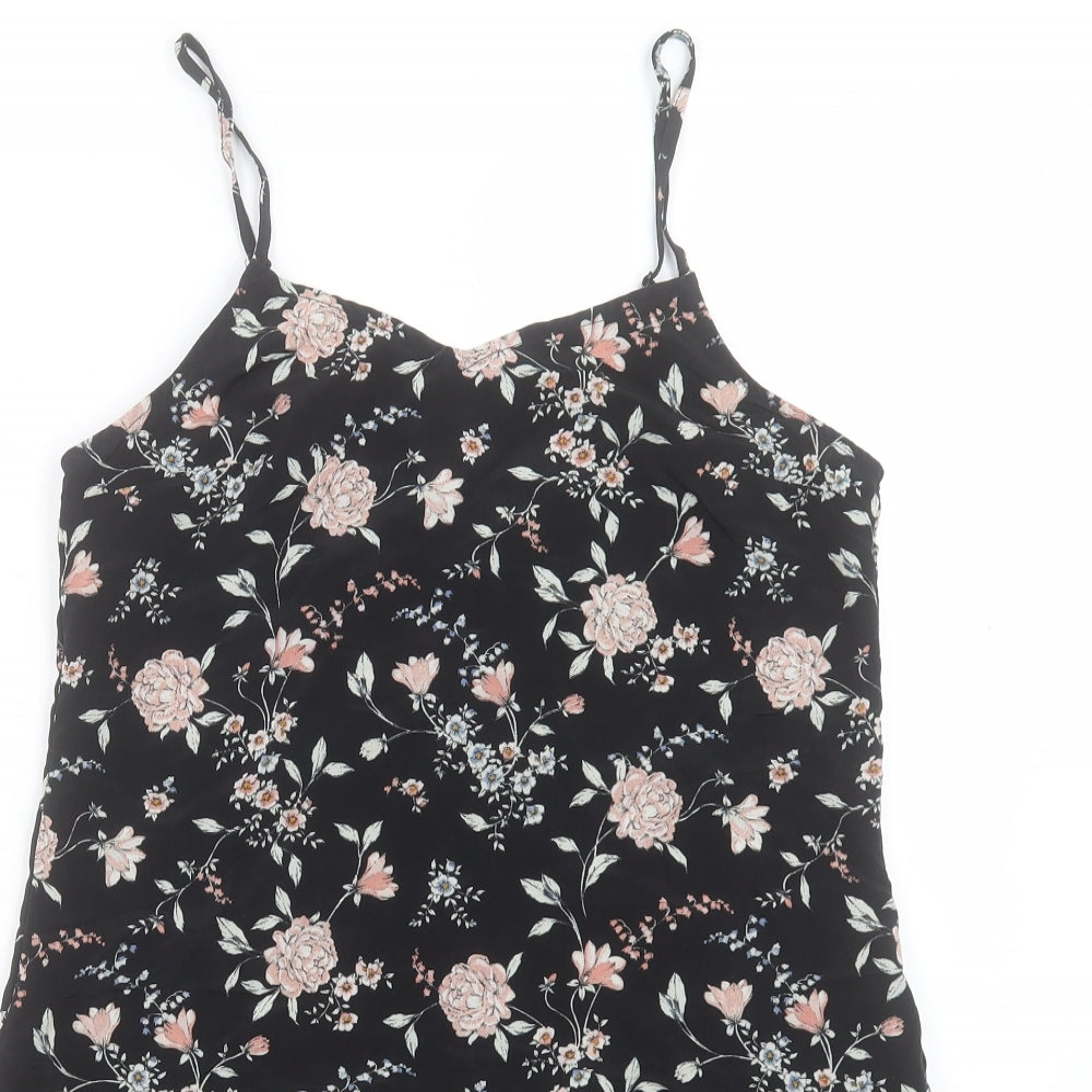 H&M Womens Black Floral Polyester Tunic Tank Size 10 V-Neck