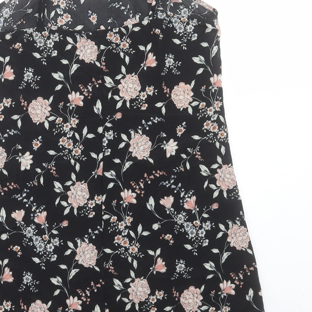 H&M Womens Black Floral Polyester Tunic Tank Size 10 V-Neck