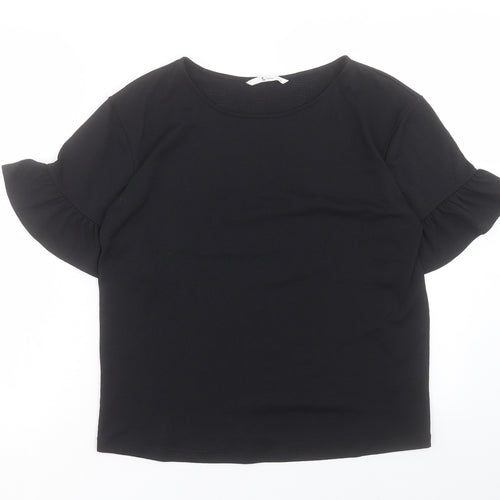 TU Womens Black Polyester Basic T-Shirt Size 10 Round Neck