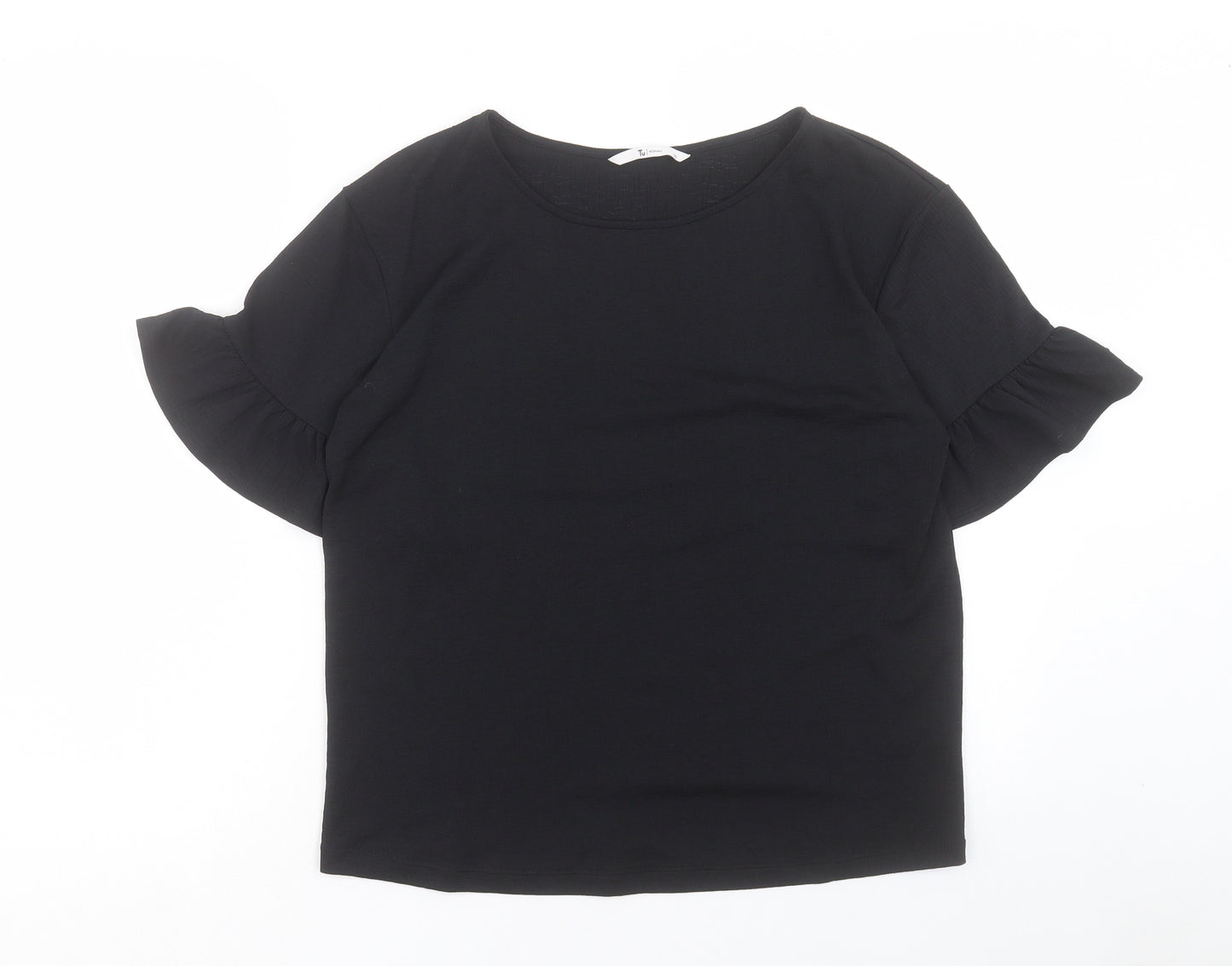 TU Womens Black Polyester Basic T-Shirt Size 10 Round Neck