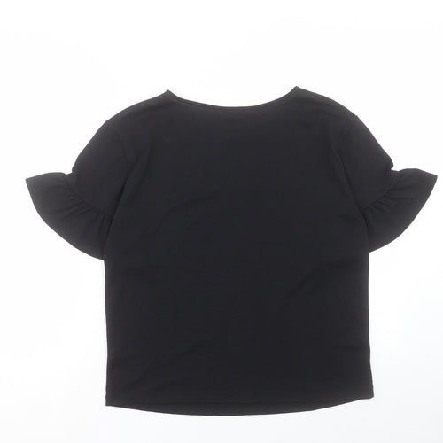 TU Womens Black Polyester Basic T-Shirt Size 10 Round Neck