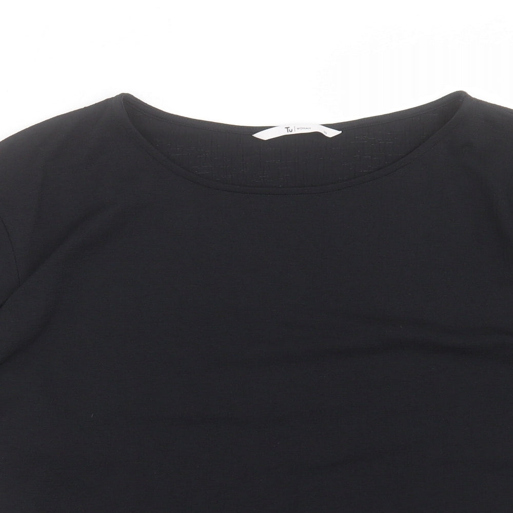 TU Womens Black Polyester Basic T-Shirt Size 10 Round Neck