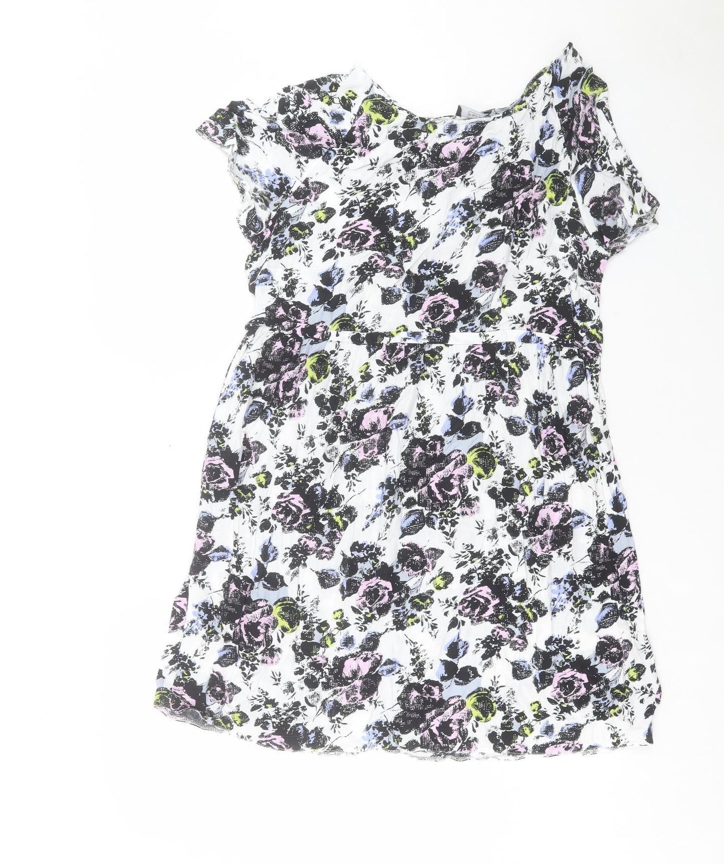 F&F Womens Multicoloured Floral Viscose A-Line Size 14 Boat Neck Pullover