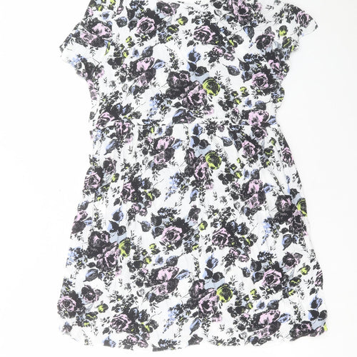 F&F Womens Multicoloured Floral Viscose A-Line Size 14 Boat Neck Pullover