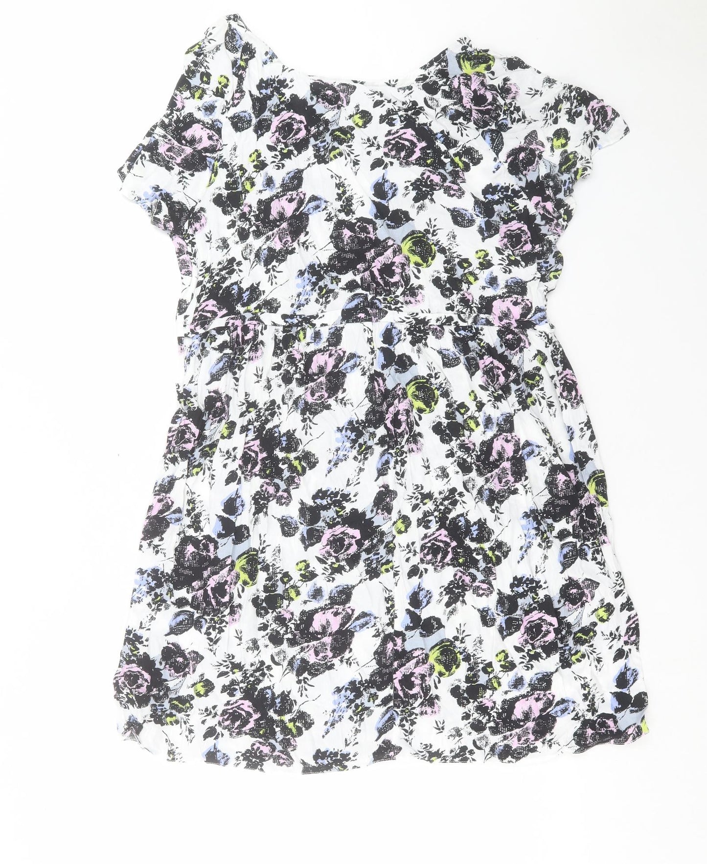 F&F Womens Multicoloured Floral Viscose A-Line Size 14 Boat Neck Pullover