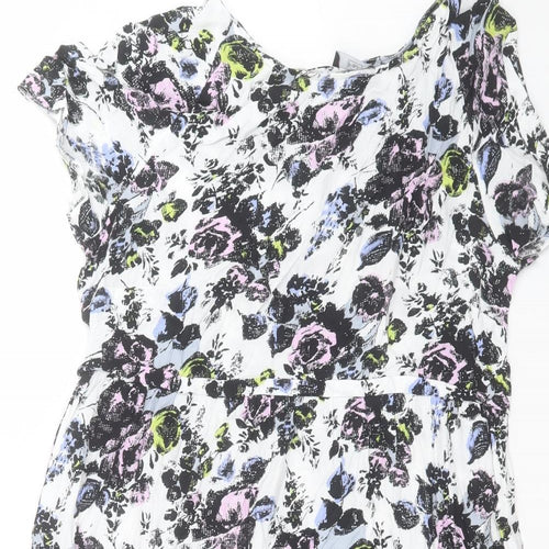 F&F Womens Multicoloured Floral Viscose A-Line Size 14 Boat Neck Pullover