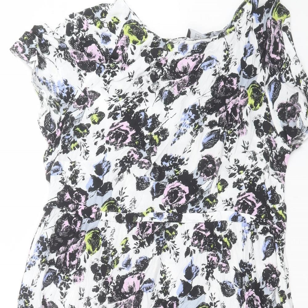 F&F Womens Multicoloured Floral Viscose A-Line Size 14 Boat Neck Pullover