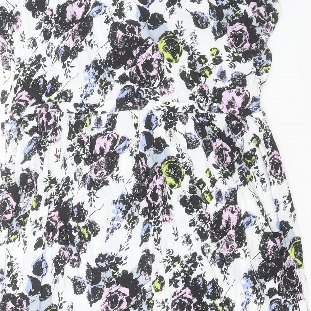 F&F Womens Multicoloured Floral Viscose A-Line Size 14 Boat Neck Pullover