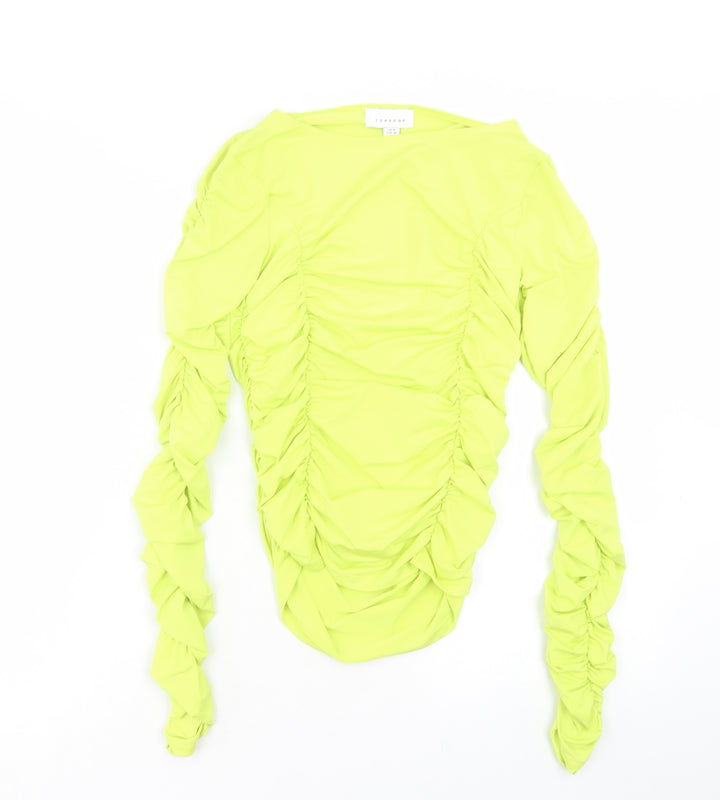 Topshop Womens Yellow Polyester Basic T-Shirt Size 8 Boat Neck - Ruched