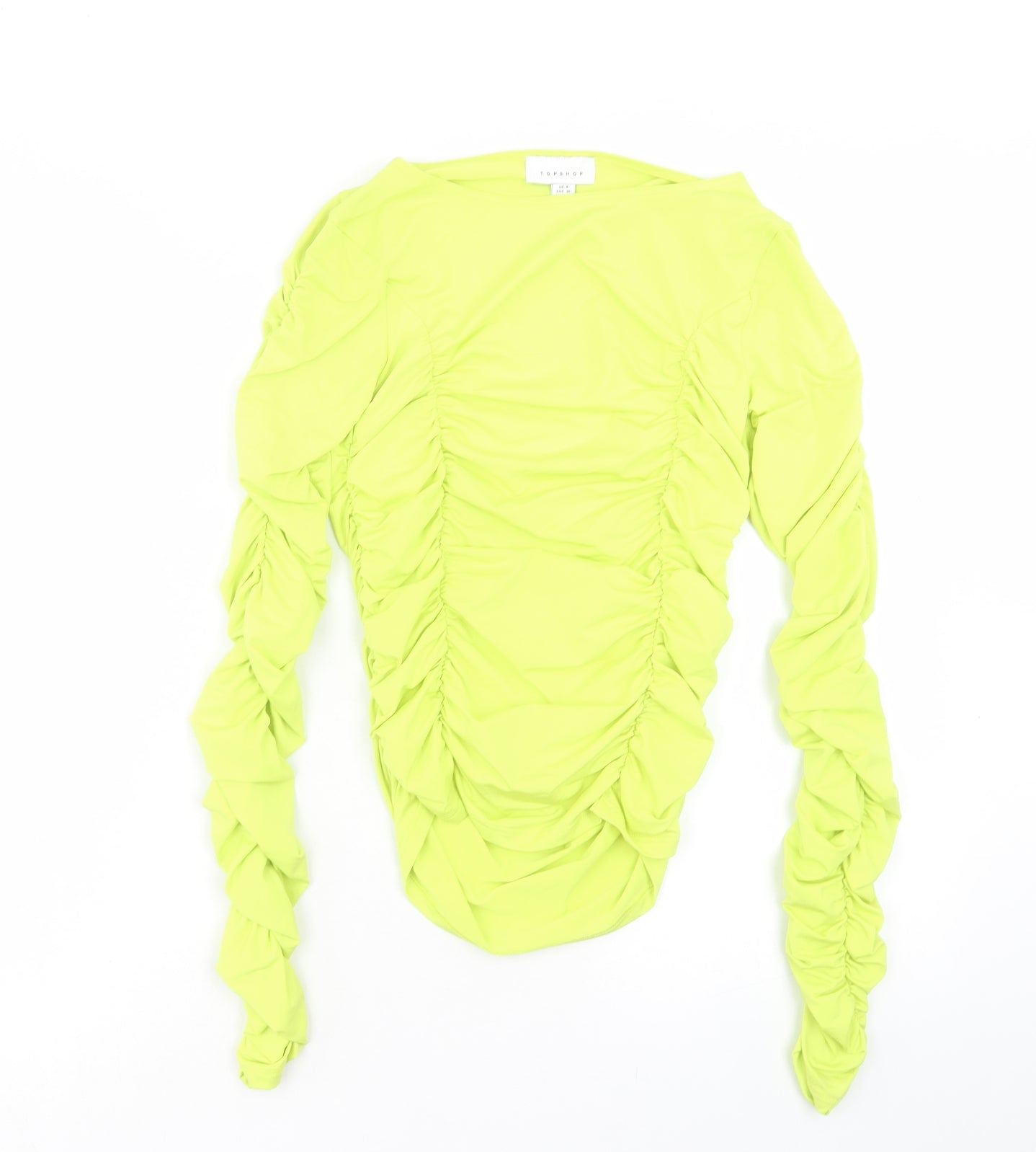 Topshop Womens Yellow Polyester Basic T-Shirt Size 8 Boat Neck - Ruched
