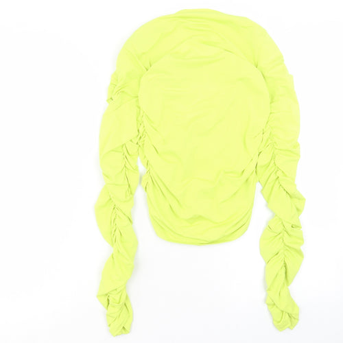 Topshop Womens Yellow Polyester Basic T-Shirt Size 8 Boat Neck - Ruched