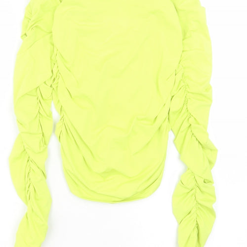 Topshop Womens Yellow Polyester Basic T-Shirt Size 8 Boat Neck - Ruched