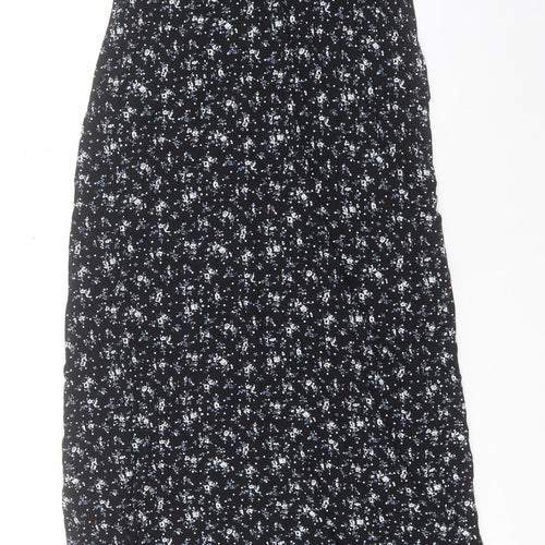 PRETTYLITTLETHING Womens Black Floral Viscose A-Line Size 16 V-Neck Pullover