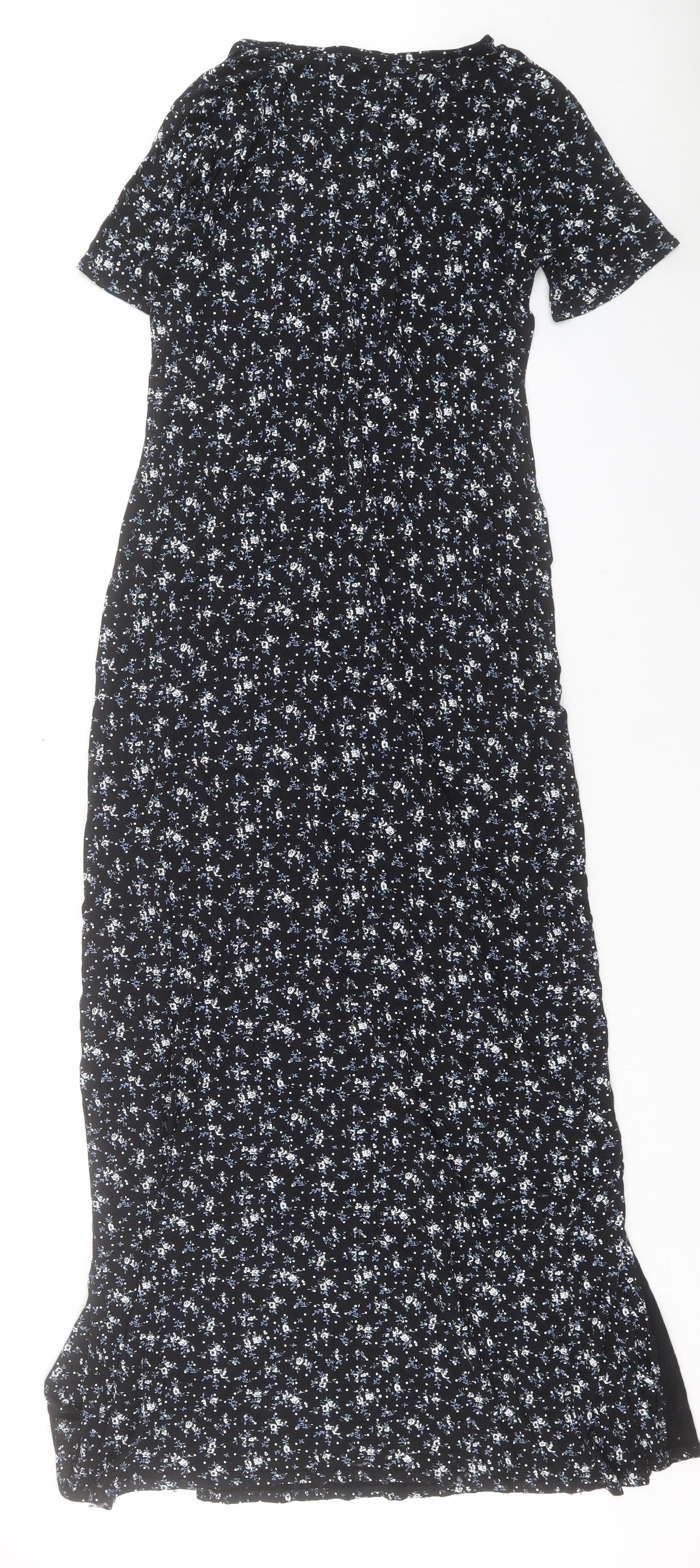 PRETTYLITTLETHING Womens Black Floral Viscose A-Line Size 16 V-Neck Pullover