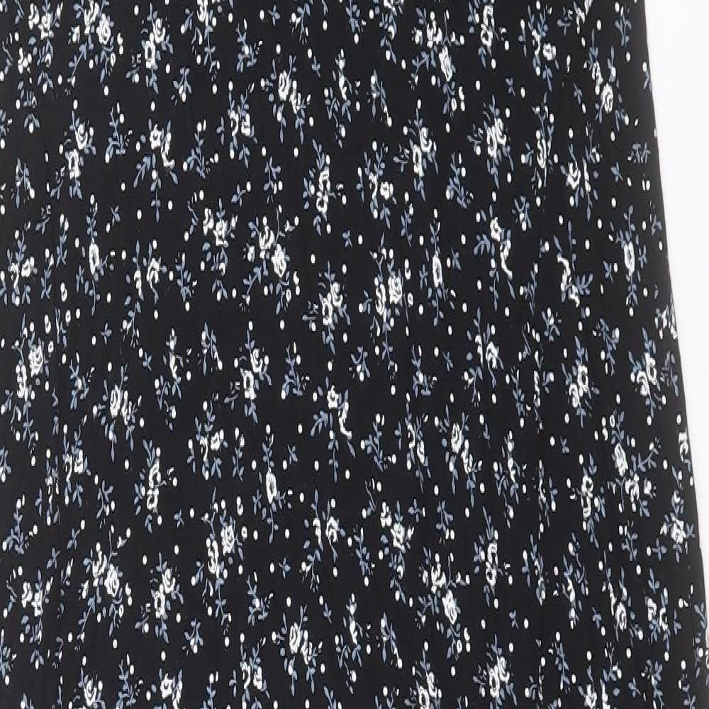 PRETTYLITTLETHING Womens Black Floral Viscose A-Line Size 16 V-Neck Pullover