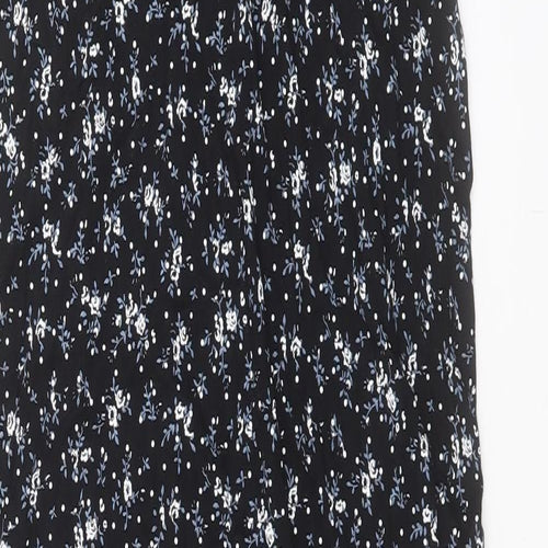 PRETTYLITTLETHING Womens Black Floral Viscose A-Line Size 16 V-Neck Pullover