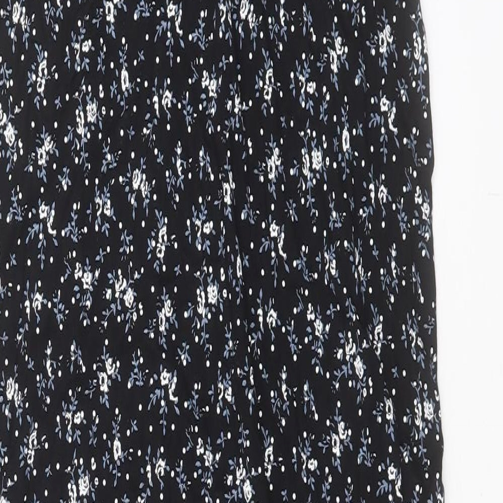 PRETTYLITTLETHING Womens Black Floral Viscose A-Line Size 16 V-Neck Pullover