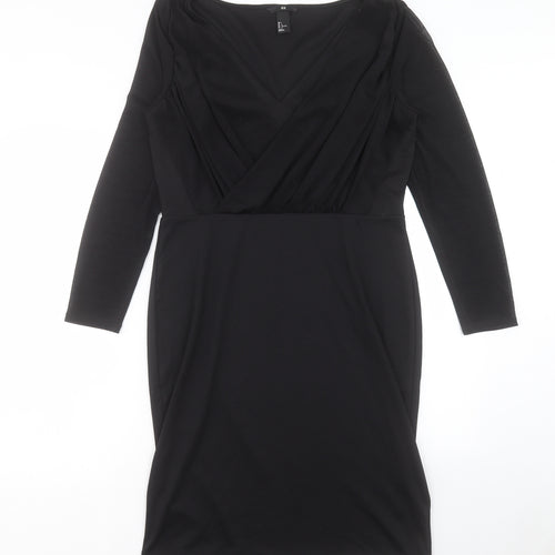 H&M Womens Black Polyester Shift Size L V-Neck Pullover