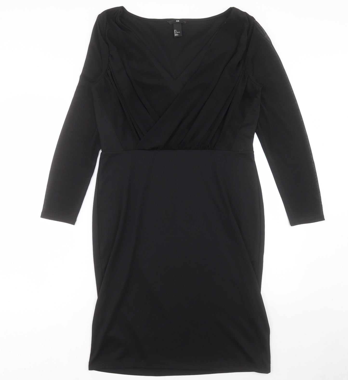 H&M Womens Black Polyester Shift Size L V-Neck Pullover