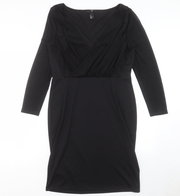 H&M Womens Black Polyester Shift Size L V-Neck Pullover