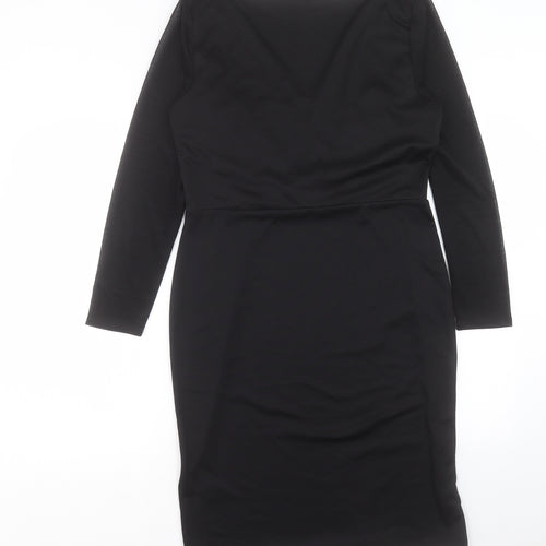H&M Womens Black Polyester Shift Size L V-Neck Pullover