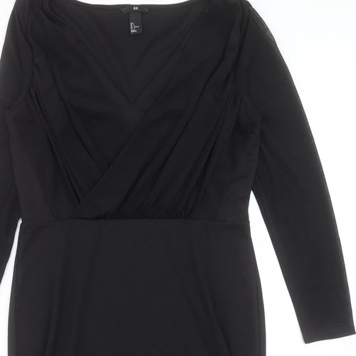 H&M Womens Black Polyester Shift Size L V-Neck Pullover