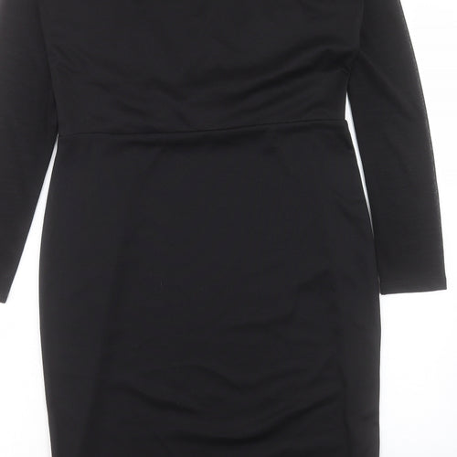 H&M Womens Black Polyester Shift Size L V-Neck Pullover