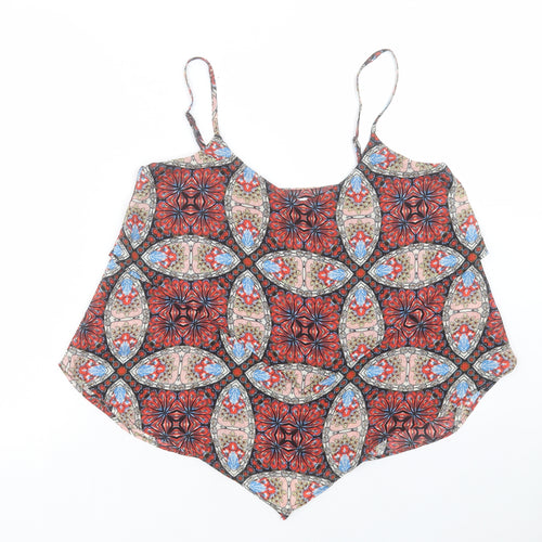 Glamourous Womens Red Geometric Polyester Camisole Tank Size 10 Scoop Neck