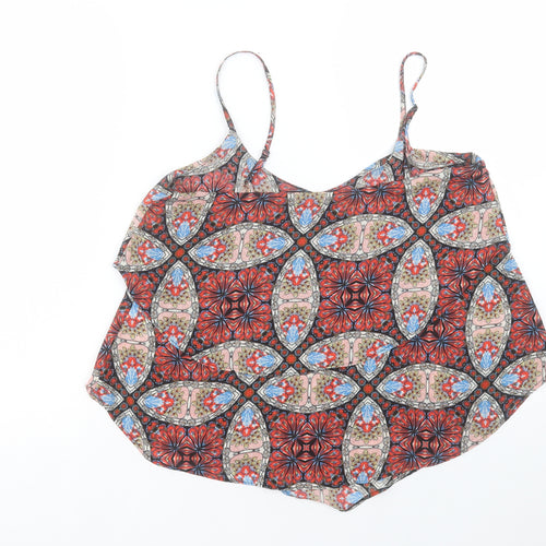 Glamourous Womens Red Geometric Polyester Camisole Tank Size 10 Scoop Neck