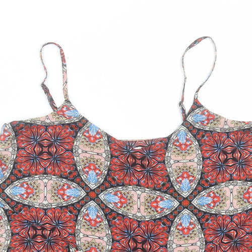 Glamourous Womens Red Geometric Polyester Camisole Tank Size 10 Scoop Neck