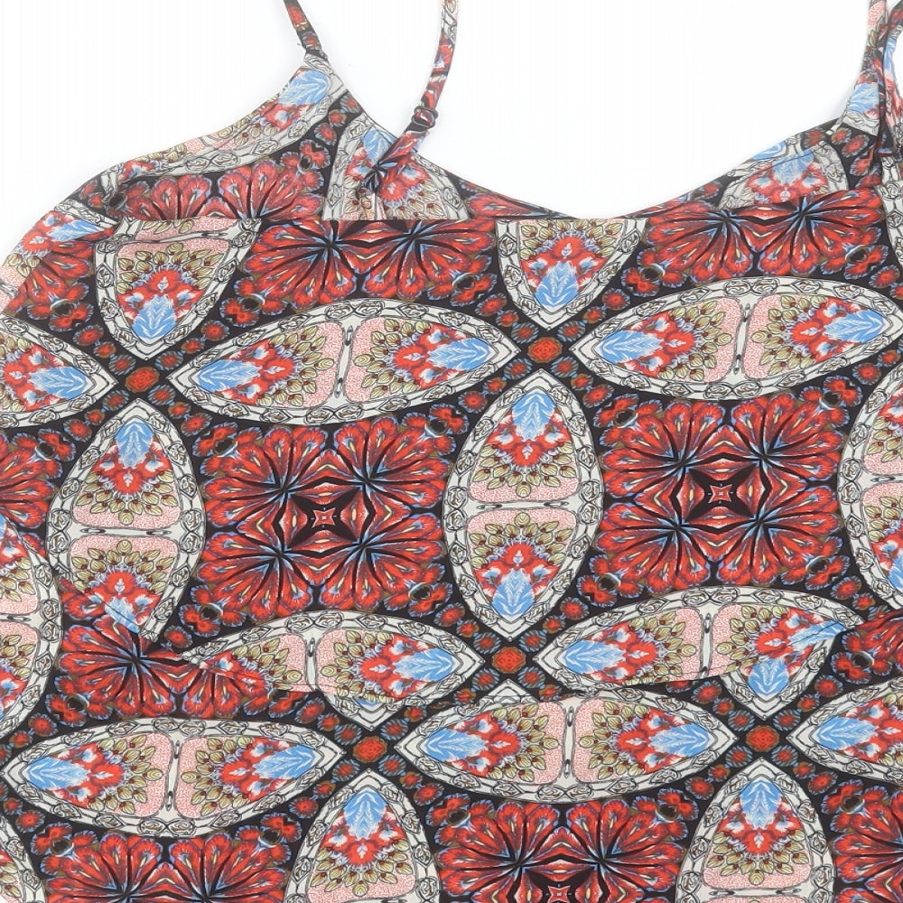 Glamourous Womens Red Geometric Polyester Camisole Tank Size 10 Scoop Neck